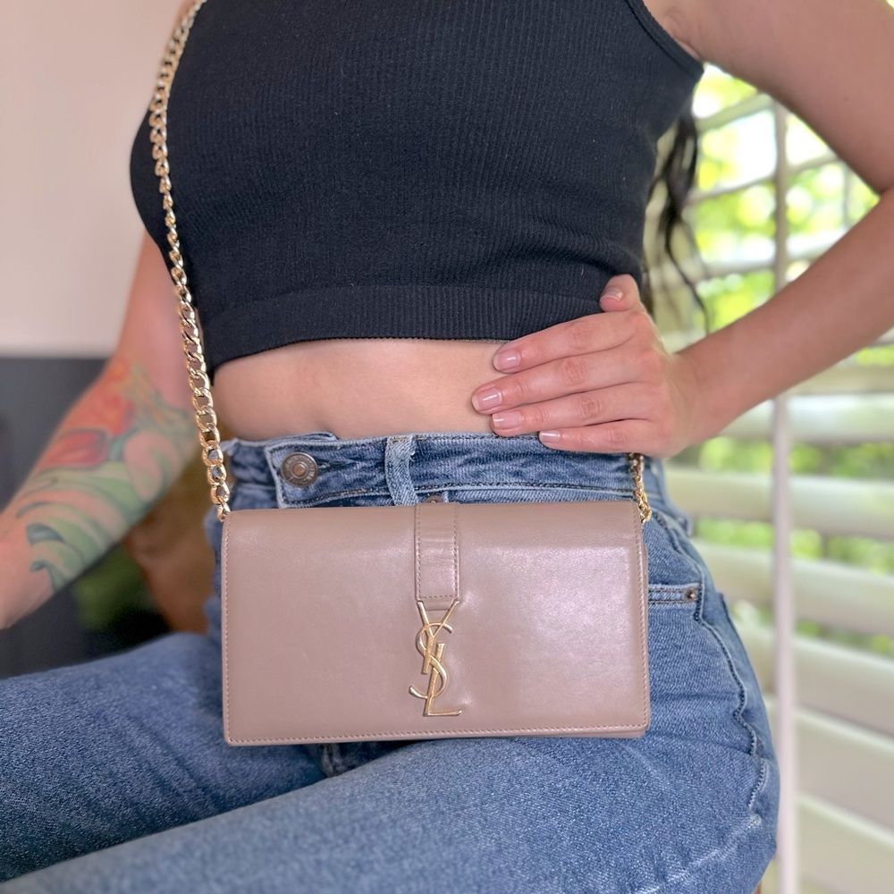 💎 AUTH Yves Saint Laurent Kate wallet on chain in nude tan